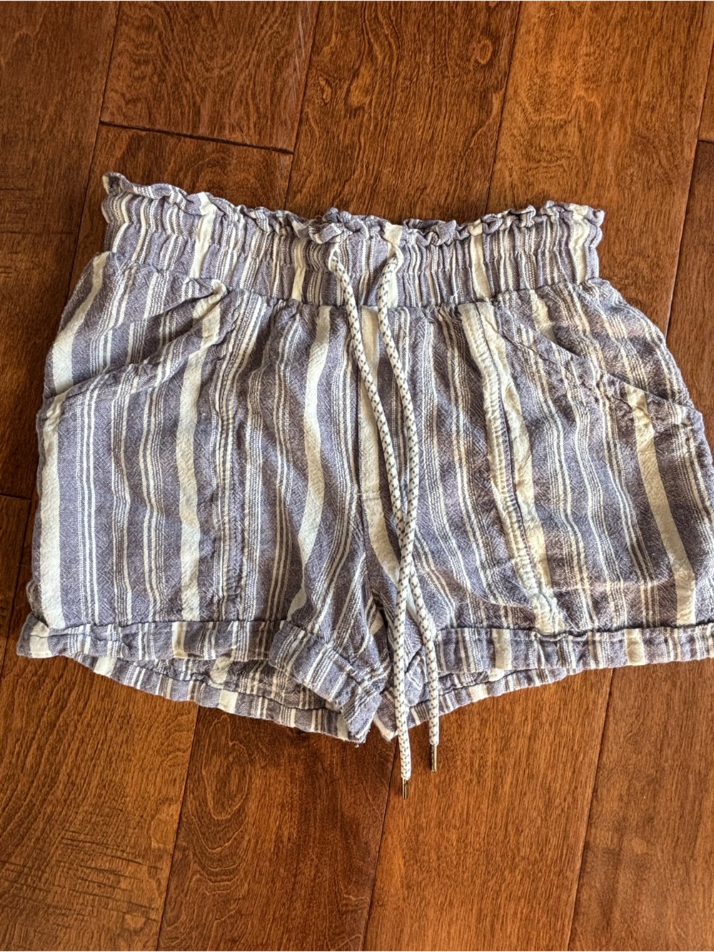 Rewind Blue and White Striped Drawstring Women’s Shorts